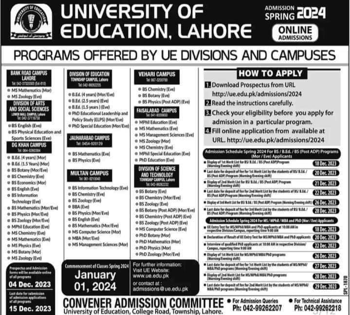 university of education lahore admission 2024