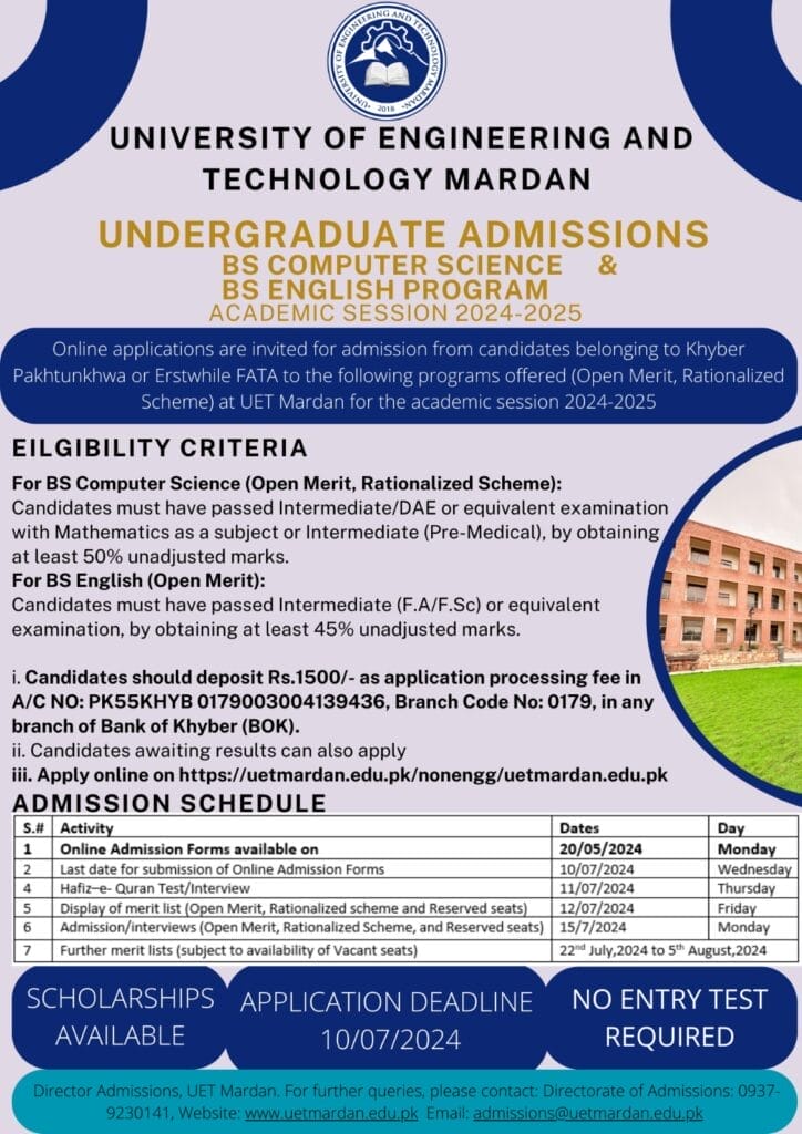 (UET) Mardan Admission Open 2024