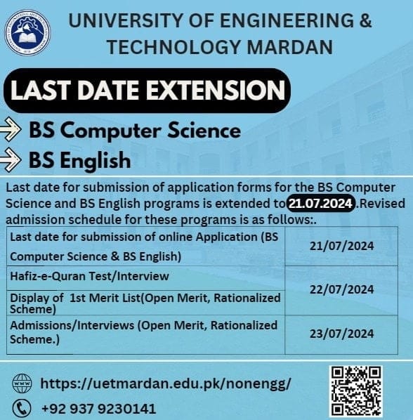 University of Engineering & Technology (UET) Mardan Admission open